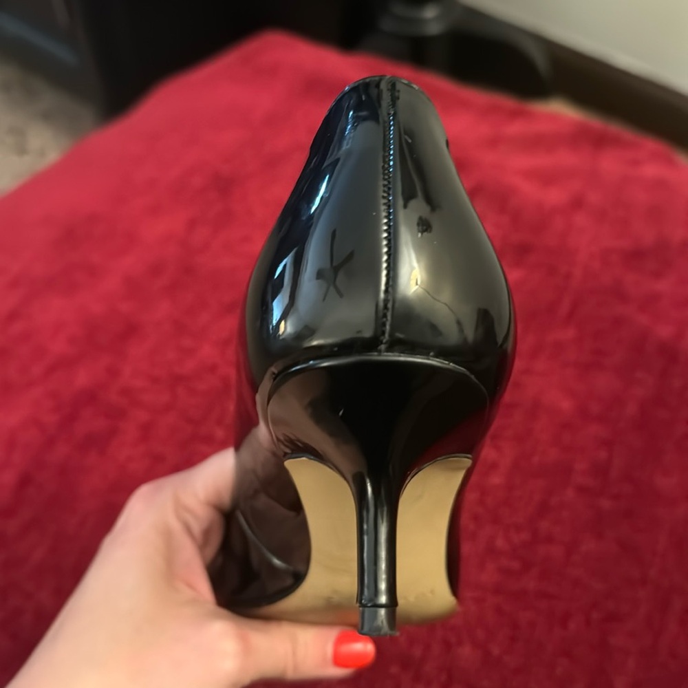 Marc Fisher Black Patent Leather Pointed-Toe Kitten Heels - Women's Pumps - Picture 4 of 10